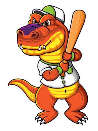 Illustration for Dinosaur character with baseball playing pose of illustration - Royalty Free Image