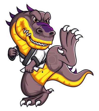 Illustration for Scary Dinosaur character with karate pose of illustration - Royalty Free Image