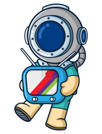 A diver carrying blue classic television of illustration