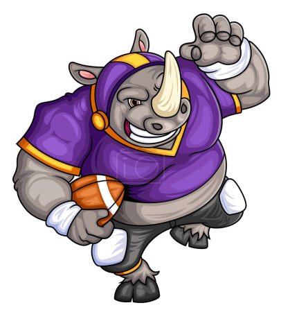 Ilustración de La mascota rinoceronte del fútbol americano completa con ropa de jugador de ilustración - Imagen libre de derechos