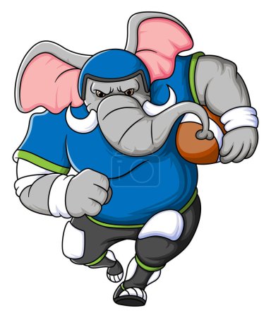 Téléchargez les illustrations : La mascotte d'éléphant du football américain avec vêtement de joueur d'illustration - en licence libre de droit