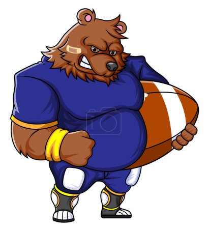 Téléchargez les illustrations : La mascotte d'ours du football américain avec vêtement de joueur d'illustration - en licence libre de droit
