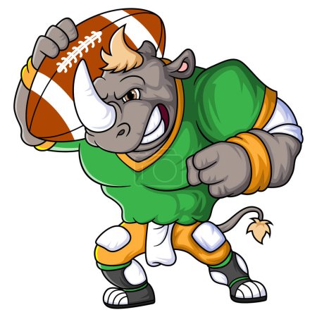 Téléchargez les illustrations : La mascotte de rhinocéros du football américain avec vêtement de joueur d'illustration - en licence libre de droit