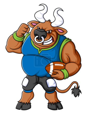 Téléchargez les illustrations : La mascotte de taureau du football américain avec vêtement de joueur d'illustration - en licence libre de droit