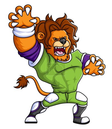 Téléchargez les illustrations : La mascotte de lion du football américain avec vêtement de joueur d'illustration - en licence libre de droit