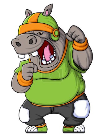 Téléchargez les illustrations : La mascotte hippopotame du football américain complétée par un vêtement de joueur d'illustration - en licence libre de droit