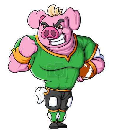 Téléchargez les illustrations : La mascotte de cochon forte du football américain avec vêtement de joueur d'illustration - en licence libre de droit