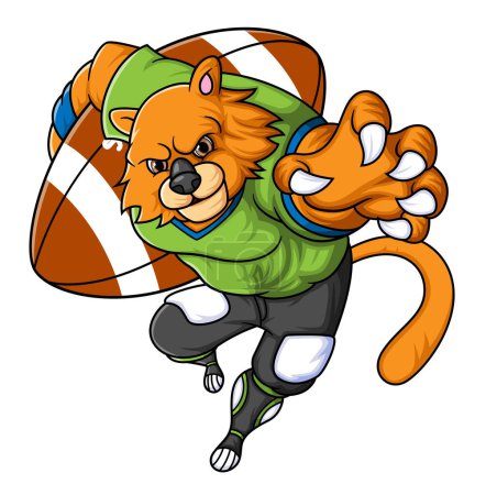Téléchargez les illustrations : La mascotte de tigre du football américain avec vêtement de joueur d'illustration - en licence libre de droit