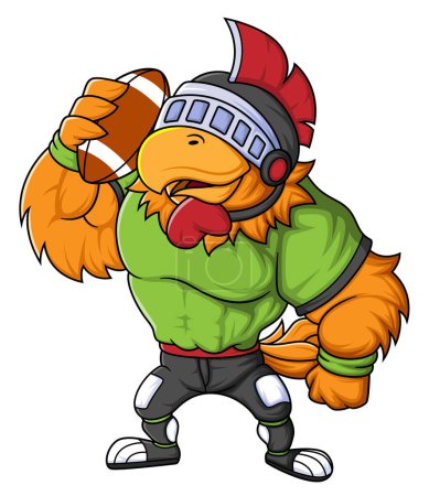 Illustration for The strong rooster mascot of American football complete with player clothe of illustration - Royalty Free Image