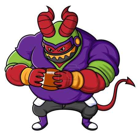 Téléchargez les illustrations : La mascotte du diable rouge du football américain avec vêtement de joueur d'illustration - en licence libre de droit