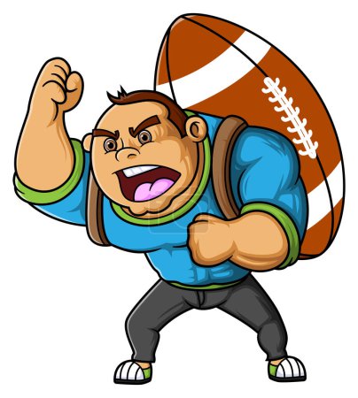 Téléchargez les illustrations : La mascotte mignon homme portant le ballon de football américain d'illustration - en licence libre de droit