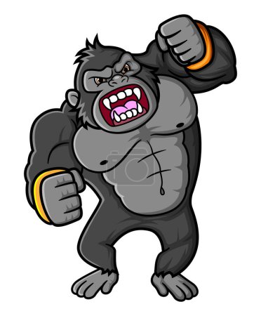 Téléchargez les illustrations : Un gorille grand et fort rugissant et prêt à attaquer de l'illustration - en licence libre de droit