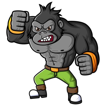 Ilustración de Un gorila grande y fuerte vistiendo pantalones y zapatos verdes, listo para luchar de ilustración - Imagen libre de derechos