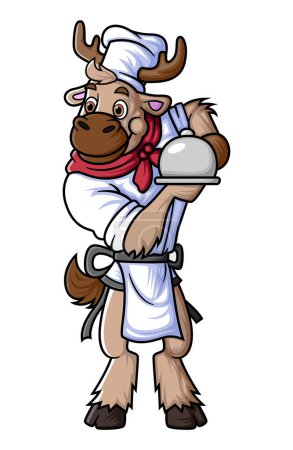 Illustration for A big cartoon deer working as a professional chef of illustration - Royalty Free Image