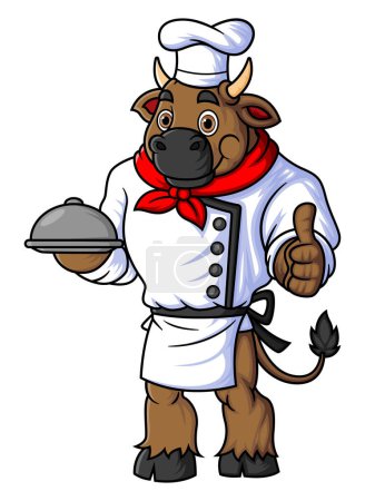 Illustration for Character a big bull working as a professional chef wearing uniform and giving thumbs up of illustration - Royalty Free Image
