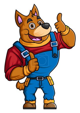 Illustration for The character of a big dog wearing mechanic uniform costume posing giving thumbs up of illustration - Royalty Free Image
