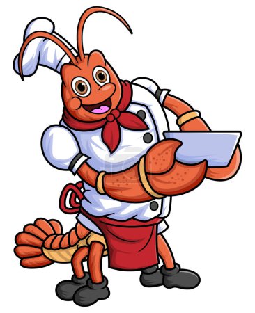 Illustration for The mascot character of a lobster works as a professional chef carrying a bowl of illustration - Royalty Free Image