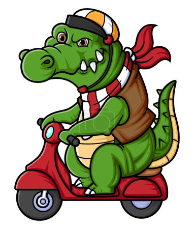 Illustration for Big Crocodile Riding Scooter Cartoon of illustration - Royalty Free Image