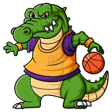 Illustration for Sport angry crocodile playing basketball of illustration - Royalty Free Image