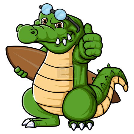 Téléchargez les photos : Dessin animé crocodile mignon portant planche de surf d'illustration - en image libre de droit