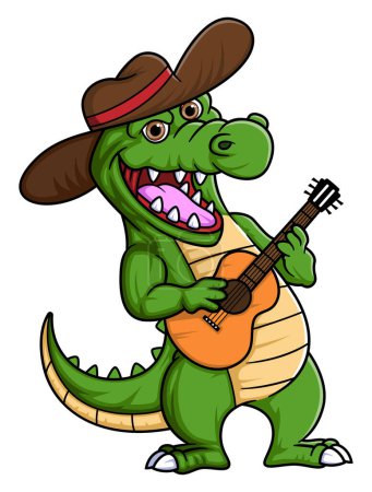 Téléchargez les illustrations : Crocodile mignon jouant de la guitare personnage de bande dessinée de l'illustration - en licence libre de droit