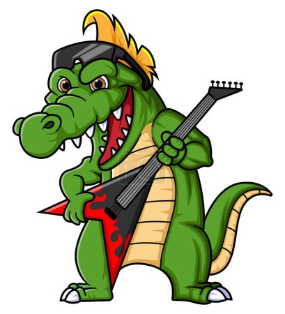 Illustration for Cute Crocodile Playing Electric Guitar Cartoon character of illustration - Royalty Free Image
