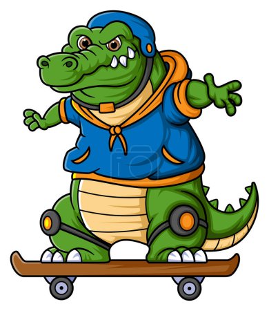 Téléchargez les illustrations : Crocodile mignon jouant Skateboard Dessin animé de l'illustration - en licence libre de droit