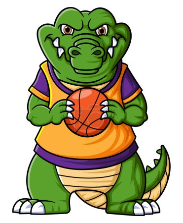 Téléchargez les illustrations : Sport drôle crocodile Jouer au basket-ball de l'illustration - en licence libre de droit