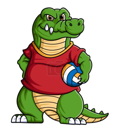 Téléchargez les illustrations : Sport drôle crocodile Jouer au volley-ball de l'illustration - en licence libre de droit