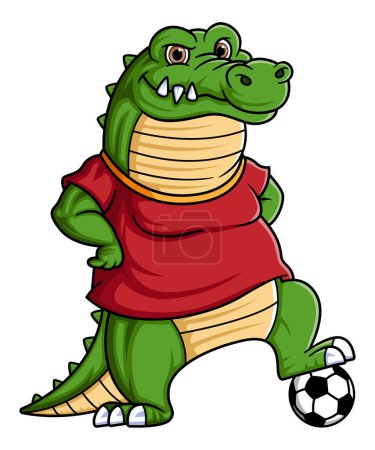 Téléchargez les illustrations : Sport drôle crocodile Jouer au football de l'illustration - en licence libre de droit