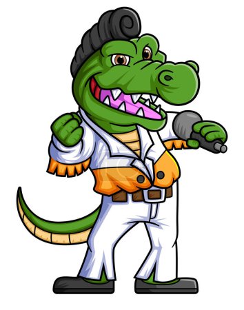 Téléchargez les illustrations : Crocodile mignon chantant personnage de bande dessinée de l'illustration - en licence libre de droit