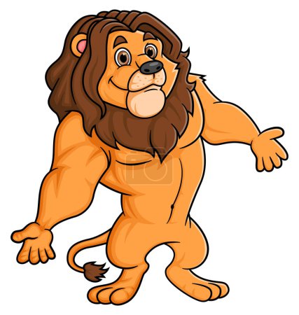 Téléchargez les illustrations : Forte bande dessinée lion posant personnage mascotte de l'illustration - en licence libre de droit