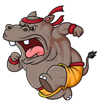 Illustration for Cartoon hippo doing practicing running of illustration - Royalty Free Image