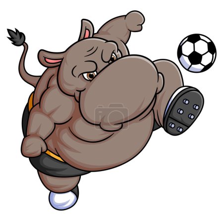 Téléchargez les illustrations : Dessin animé hippopotame faisant de la pratique du football de l'illustration - en licence libre de droit