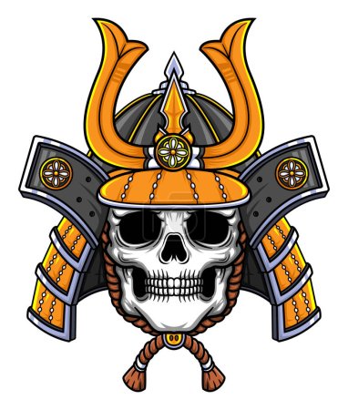 Illustration for Yellow Skull Samurai warrior mask. Traditional armor of japanese warrior of illustration - Royalty Free Image
