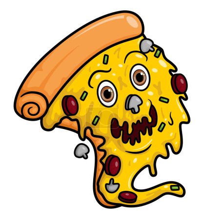 Ilustración de Happy Slice pizza monstruo de dibujos animados personaje de la mascota de la ilustración - Imagen libre de derechos