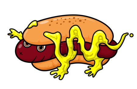 Ilustración de Monster hotdog personaje de la mascota de dibujos animados de ilustración - Imagen libre de derechos