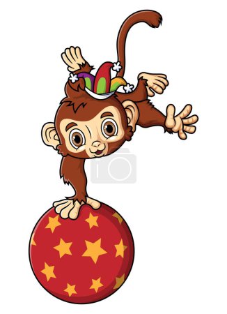 Illustration for Cartoon circus little monkey balancing on ball of illustration - Royalty Free Image