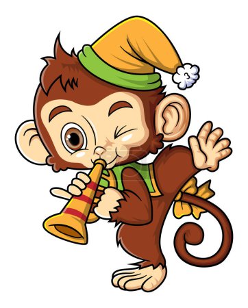 Illustration for Cute monkey playing the trumpet of illustration - Royalty Free Image