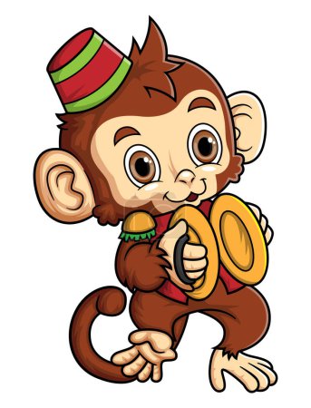 Illustration for Cute monkey playing percussion hand cymbals of illustration - Royalty Free Image