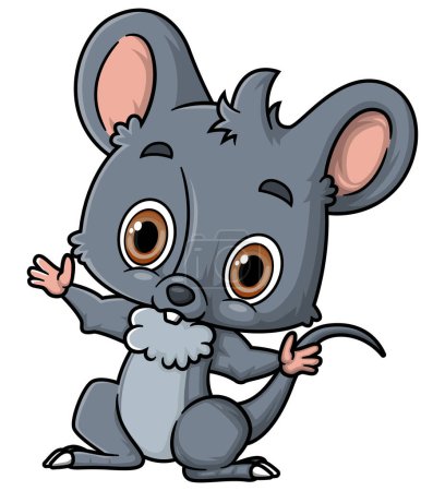 Téléchargez les illustrations : Dessin animé drôle petite souris posant de l'illustration - en licence libre de droit