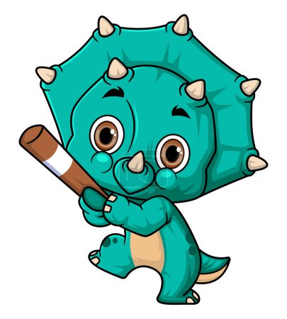 Illustration for Cartoon funny little triceratops playing baseball of illustration - Royalty Free Image