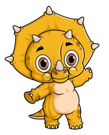 Illustration for Cartoon funny little triceratops with welcome pose of illustration - Royalty Free Image