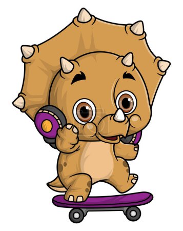 Illustration for Cartoon funny little triceratops playing skateboard of illustration - Royalty Free Image