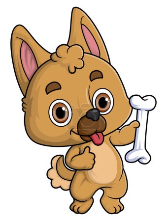 Illustration for Cartoon funny dog holding big bone of illustration - Royalty Free Image