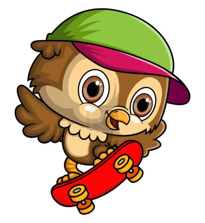 Illustration for Cartoon little owl playing skateboard of illustration - Royalty Free Image