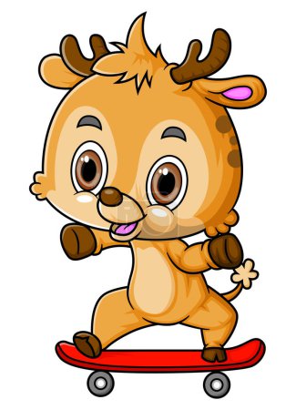 Illustration for Cartoon little deer playing skateboard of illustration - Royalty Free Image