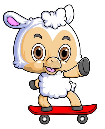 Ilustración de Dibujos animados pequeña oveja jugando monopatín de ilustración - Imagen libre de derechos