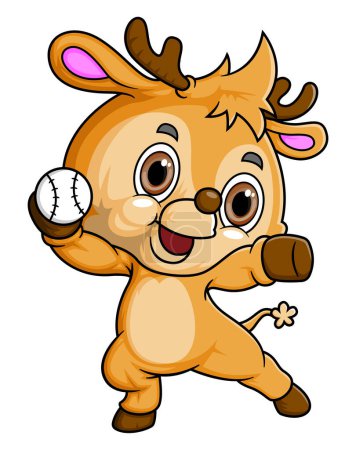 Ilustración de Dibujos animados pequeño ciervo jugando pelota sobre fondo blanco de la ilustración - Imagen libre de derechos