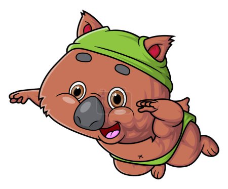 Illustration for Cartoon cute quokka character swimming on white background of illustration - Royalty Free Image